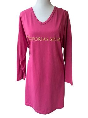 VTG 90s Y2K Victoria's Secret Pink Sleep Shirt gold Heart Script Logo V-Neck S